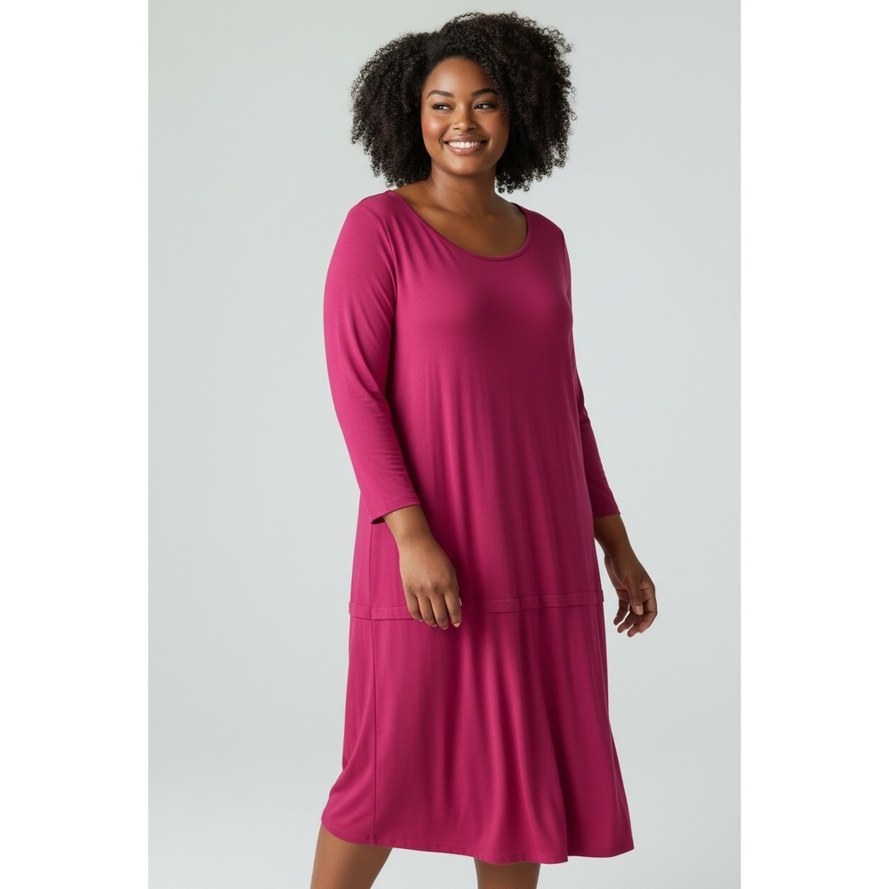 New NWT Eileen Fisher Ballet Neck Tiered Drop Waist L/S Tunic Dress Hibiscus -XL